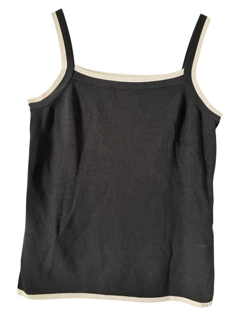 Kate Hill Black Knit Tank with Cream Trim Size Small
